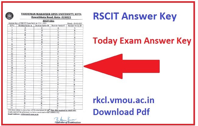 RSCIT Answer Key 2024 Exam For 7 May 2023 www.rkcl.vmou.ac.in Download Pdf